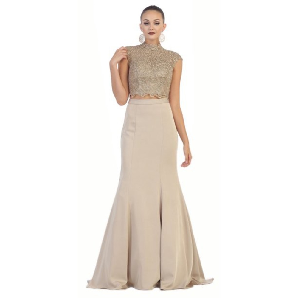 Dress, two piece Gala, gown, prom, party ,wedding dress  Gold two piece set New